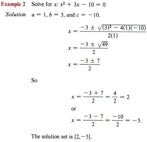 quadratic formula examples